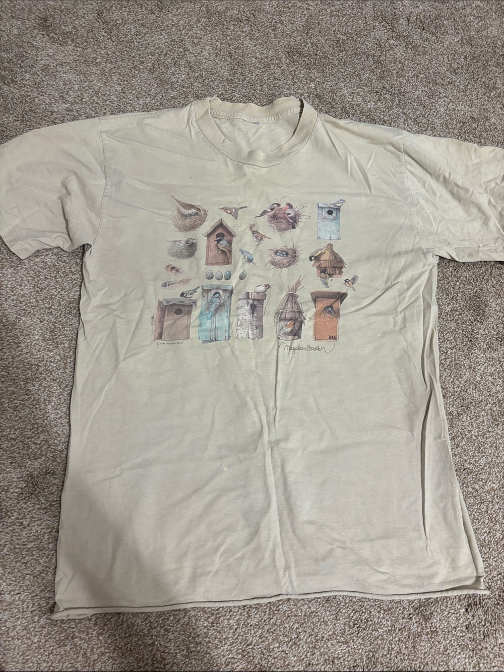 Mens Cream Graphic Birdhouse T-Shirt